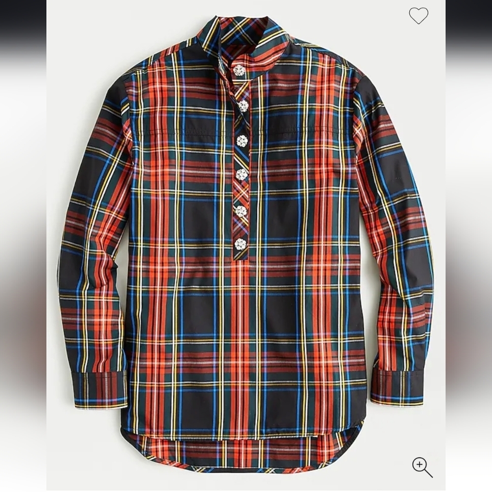 J.Crew Jeweled Button Popover Tunic Stewart Tartan Plaid 8 NWT